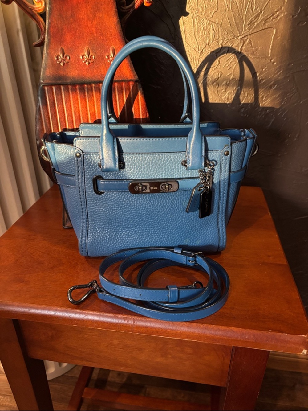 Coach Swagger 21 (Style 37444) Pebbled Blue